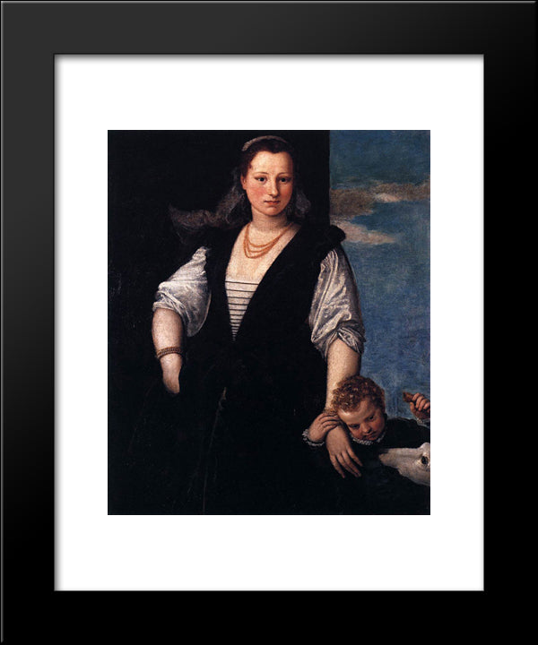 Portrait Of Woman With A Child And A Dog 20x24 Black Modern Wood Framed Art Print Poster by Veronese, Paolo