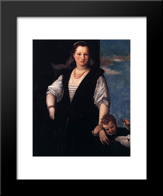 Portrait Of Woman With A Child And A Dog 20x24 Black Modern Wood Framed Art Print Poster by Veronese, Paolo