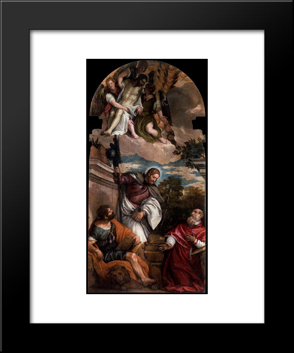 Sts Mark, James And Jerome With The Dead Christ Borne By Angels 20x24 Black Modern Wood Framed Art Print Poster by Veronese, Paolo