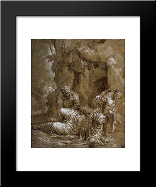 Temptation Of St. Anthony 20x24 Black Modern Wood Framed Art Print Poster by Veronese, Paolo