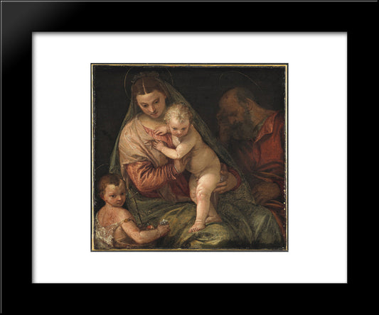 The Holy Family With The Infant St. John The Baptist 20x24 Black Modern Wood Framed Art Print Poster by Veronese, Paolo