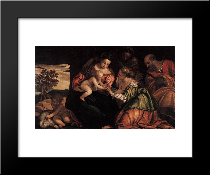 The Mystic Marriage Of Sr Catherine 20x24 Black Modern Wood Framed Art Print Poster by Veronese, Paolo