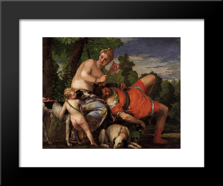 Venus And Adonis 20x24 Black Modern Wood Framed Art Print Poster by Veronese, Paolo