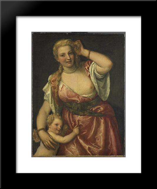 Venus And Amor 20x24 Black Modern Wood Framed Art Print Poster by Veronese, Paolo