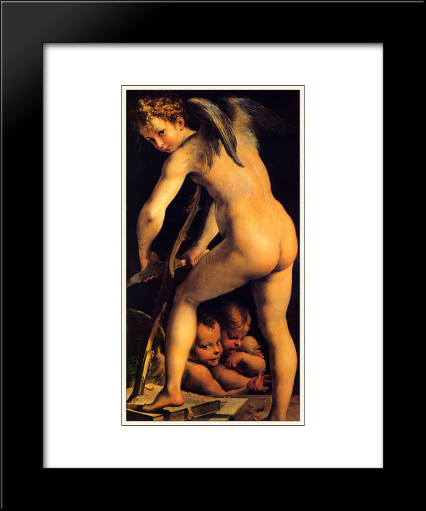 Amor Carving His Bow 20x24 Black Modern Wood Framed Art Print Poster by Parmigianino