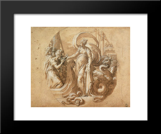 Circe And The Companions Of Ulysses 20x24 Black Modern Wood Framed Art Print Poster by Parmigianino