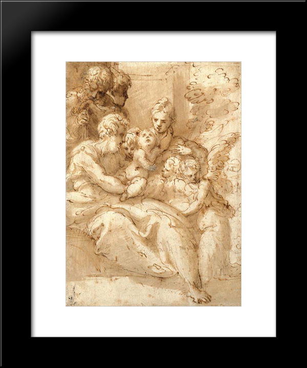 Holy Family With Shepherds And Angels 20x24 Black Modern Wood Framed Art Print Poster by Parmigianino