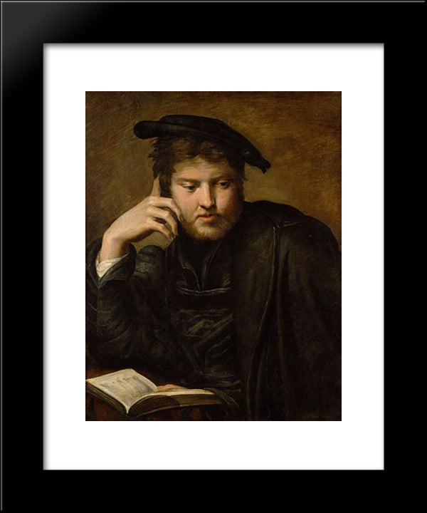 Man With A Book 20x24 Black Modern Wood Framed Art Print Poster by Parmigianino