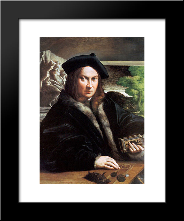 Portrait Of A Gentleman Wearing A Beret 20x24 Black Modern Wood Framed Art Print Poster by Parmigianino