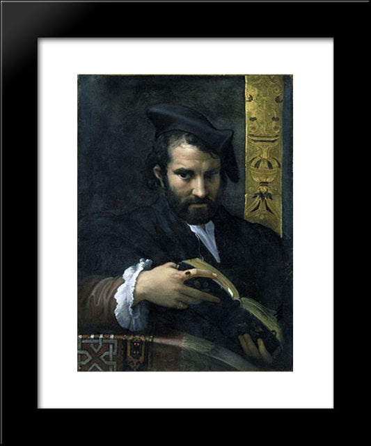 Portrait Of A Man With A Book 20x24 Black Modern Wood Framed Art Print Poster by Parmigianino