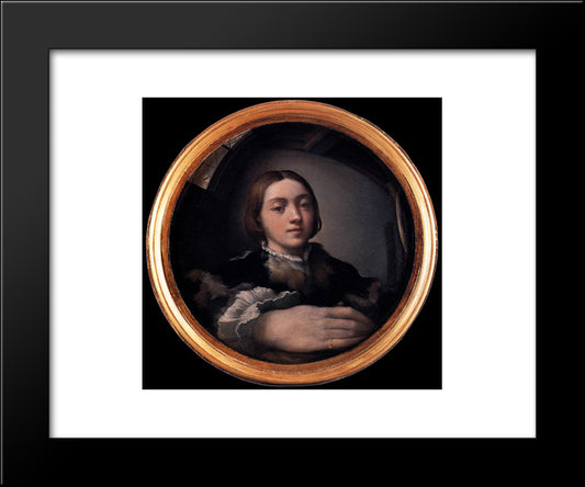 Self-Portrait In A Convex Mirror 20x24 Black Modern Wood Framed Art Print Poster by Parmigianino