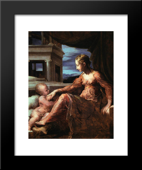 Virgin And Child 20x24 Black Modern Wood Framed Art Print Poster by Parmigianino