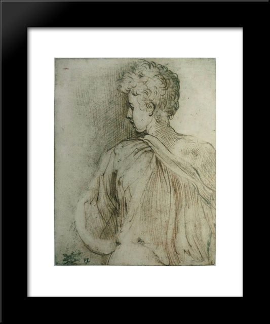 Young Man Seen From Behind, Face In Profile 20x24 Black Modern Wood Framed Art Print Poster by Parmigianino