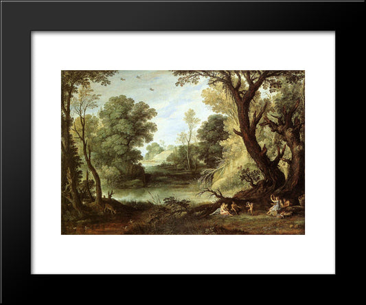 Landscape With Nymphs And Satyrs 20x24 Black Modern Wood Framed Art Print Poster by Bril, Paul