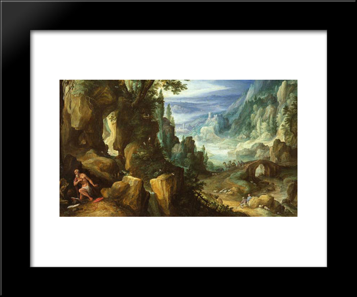 Landscape With St. Jerome And Rocky Crag 20x24 Black Modern Wood Framed Art Print Poster by Bril, Paul