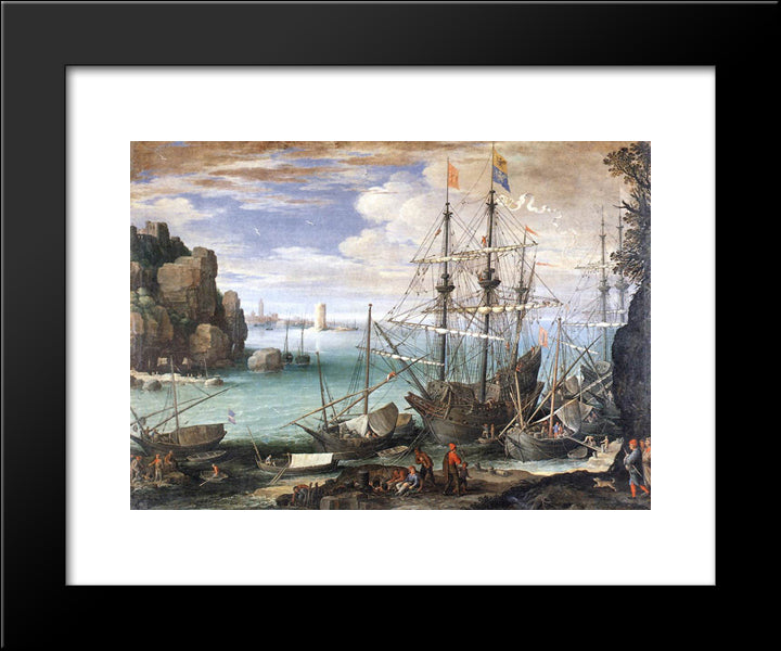 View Of A Port 20x24 Black Modern Wood Framed Art Print Poster by Bril, Paul