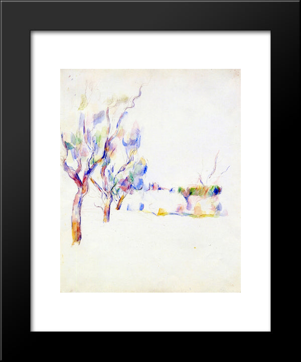 Almond Trees In Provence 20x24 Black Modern Wood Framed Art Print Poster by Cezanne, Paul