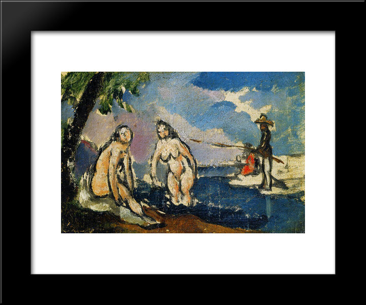 Bathers And Fisherman With A Line 20x24 Black Modern Wood Framed Art Print Poster by Cezanne, Paul