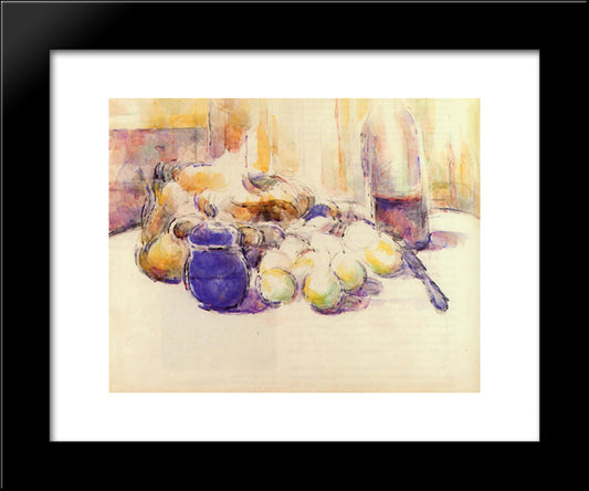 Blue Pot And Bottle Of Wine 20x24 Black Modern Wood Framed Art Print Poster by Cezanne, Paul