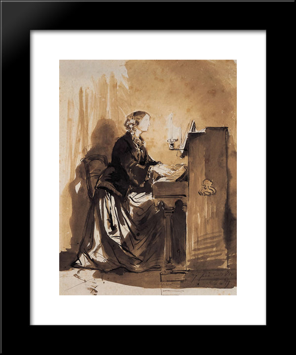 Countess Potocka Playing Piano 20x24 Black Modern Wood Framed Art Print Poster by Delaroche, Paul