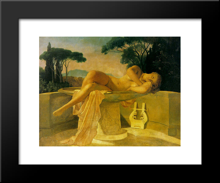 Girl In A Basin 20x24 Black Modern Wood Framed Art Print Poster by Delaroche, Paul