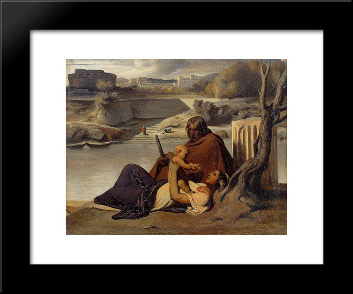 Resting On The Banks Of The Tiber 20x24 Black Modern Wood Framed Art Print Poster by Delaroche, Paul