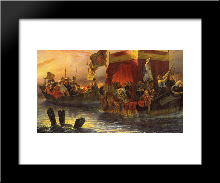 The State Barge Of Cardinal Richelieu On The Rhone 20x24 Black Modern Wood Framed Art Print Poster by Delaroche, Paul