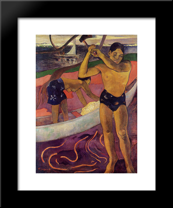 A Man With Axe 20x24 Black Modern Wood Framed Art Print Poster by Gauguin, Paul