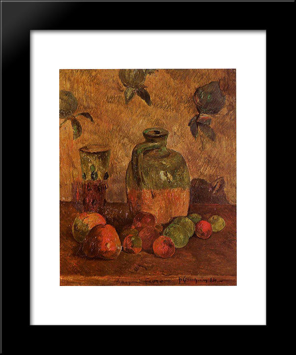 Apples, Jug, Iridescent Glass 20x24 Black Modern Wood Framed Art Print Poster by Gauguin, Paul