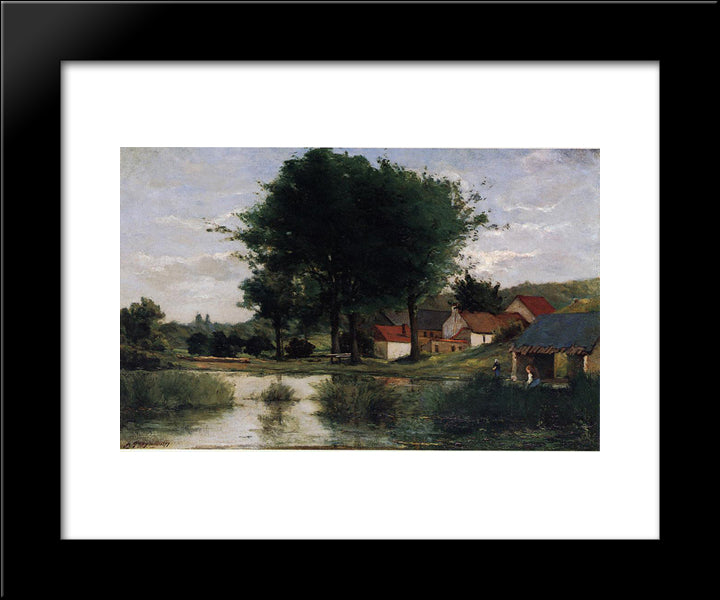 Autumn Landscape (Farm And Pond) 20x24 Black Modern Wood Framed Art Print Poster by Gauguin, Paul