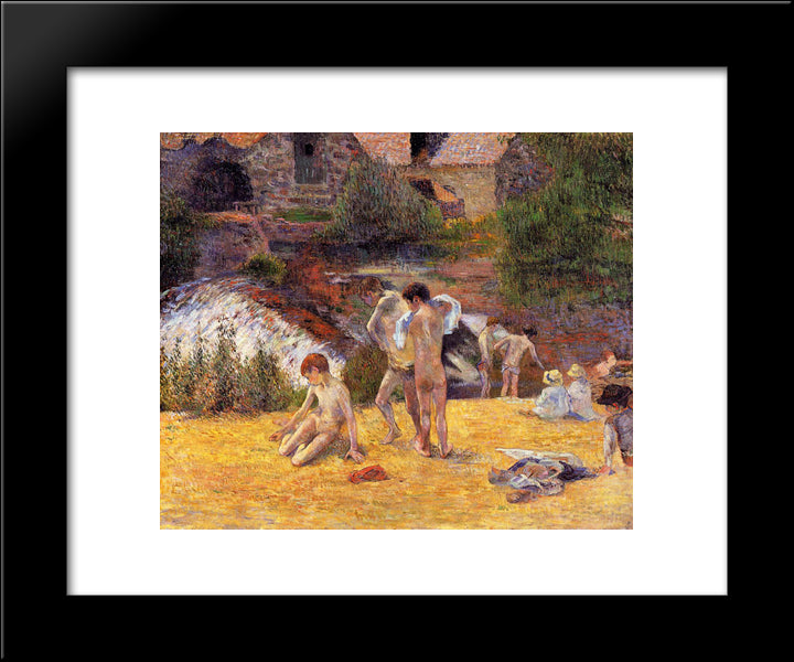 Bathing Place 20x24 Black Modern Wood Framed Art Print Poster by Gauguin, Paul