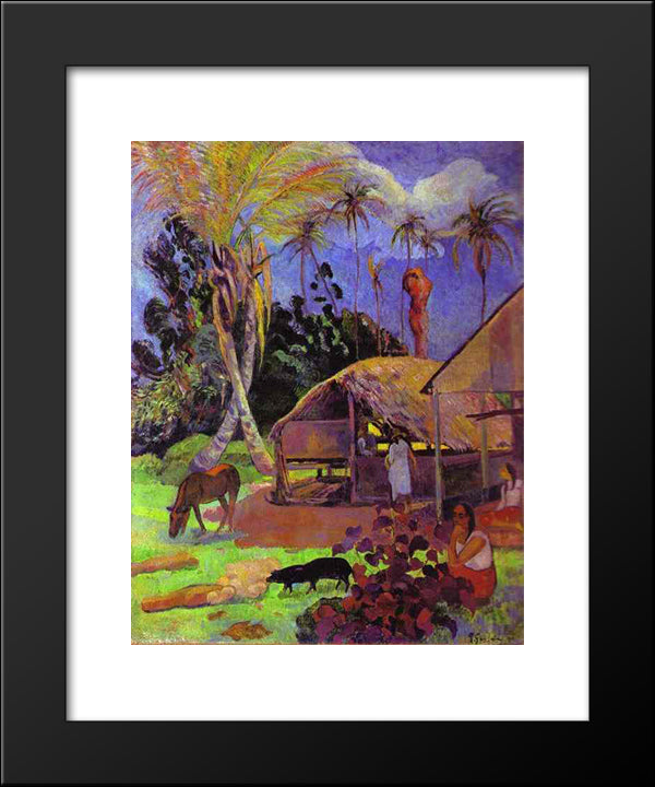 Black Pigs 20x24 Black Modern Wood Framed Art Print Poster by Gauguin, Paul