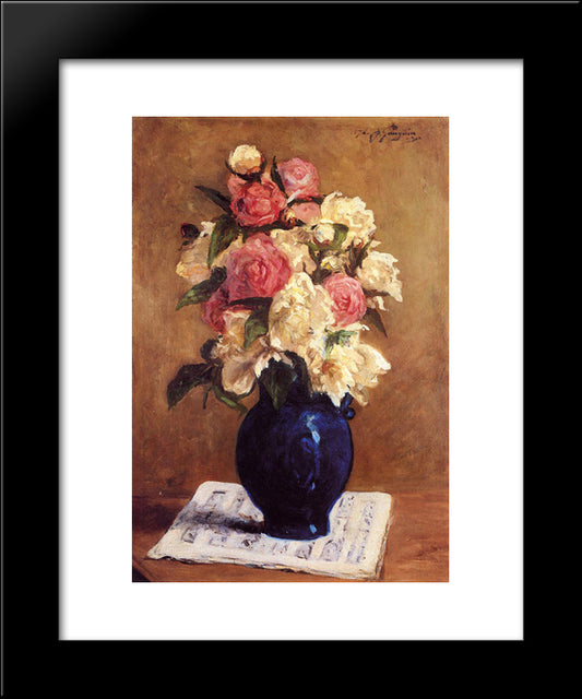 Bouquet Of Peonies On A Musical Score 20x24 Black Modern Wood Framed Art Print Poster by Gauguin, Paul