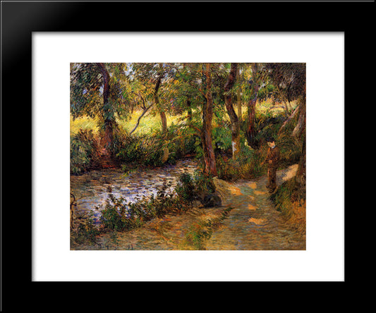 Boy By The Water 20x24 Black Modern Wood Framed Art Print Poster by Gauguin, Paul