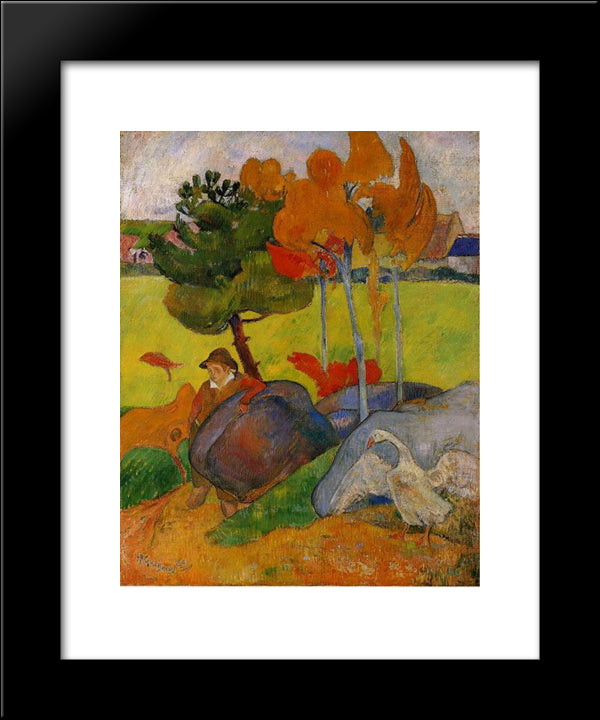 Breton Boy In A Landscape With Goose 20x24 Black Modern Wood Framed Art Print Poster by Gauguin, Paul