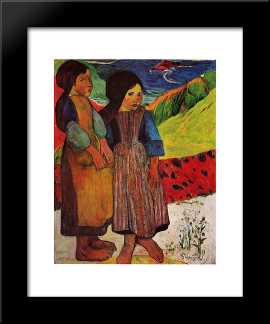 Breton Girls By The Sea 20x24 Black Modern Wood Framed Art Print Poster by Gauguin, Paul