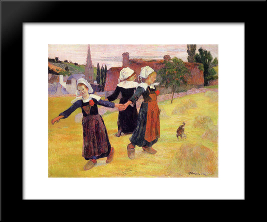 Breton Girls Dancing 20x24 Black Modern Wood Framed Art Print Poster by Gauguin, Paul