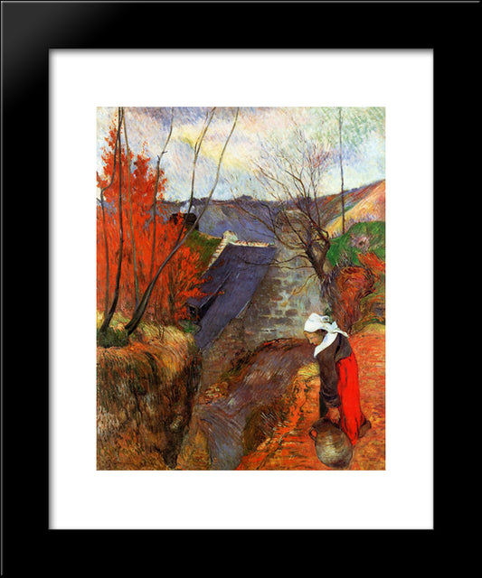 Breton Woman With A Pitcher 20x24 Black Modern Wood Framed Art Print Poster by Gauguin, Paul