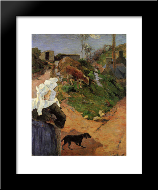 Breton Women At The Turn 20x24 Black Modern Wood Framed Art Print Poster by Gauguin, Paul