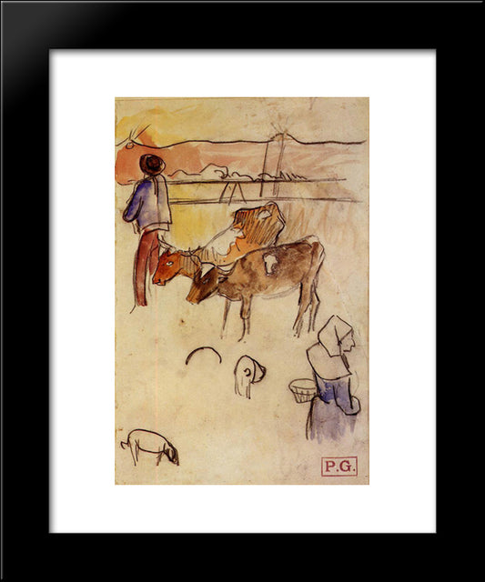 Bretons And Cows 20x24 Black Modern Wood Framed Art Print Poster by Gauguin, Paul