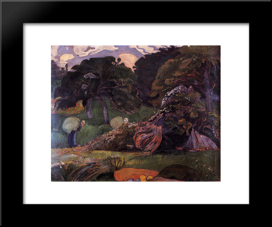 Brittany Landscape With Women Carrying Sack 20x24 Black Modern Wood Framed Art Print Poster by Gauguin, Paul