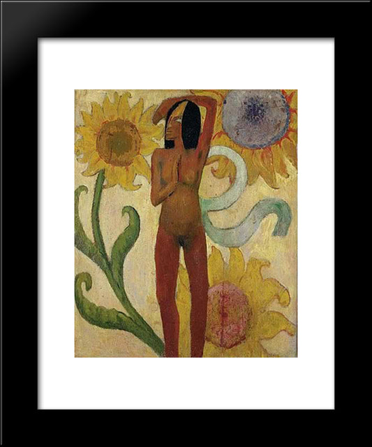 Caribbean Woman, Or Female Nude With Sunflowers 20x24 Black Modern Wood Framed Art Print Poster by Gauguin, Paul