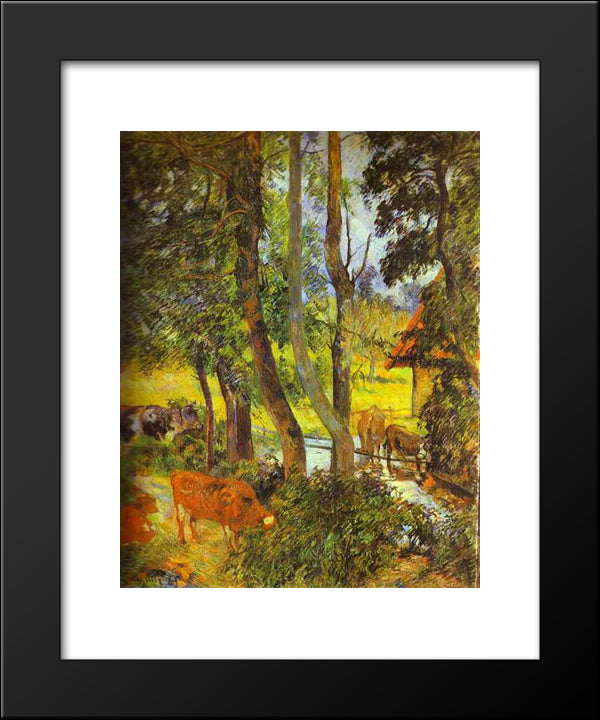 Cattle Drinking 20x24 Black Modern Wood Framed Art Print Poster by Gauguin, Paul