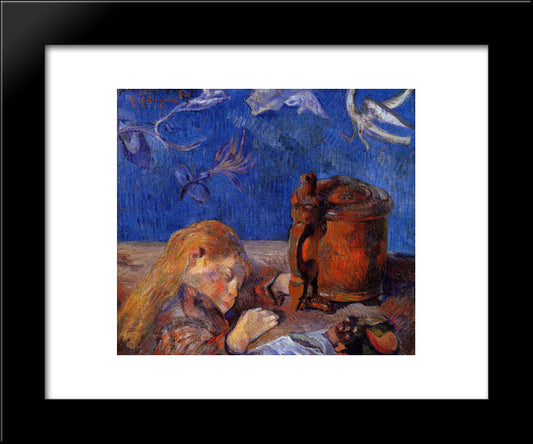 Clovis Gauguin Asleep 20x24 Black Modern Wood Framed Art Print Poster by Gauguin, Paul