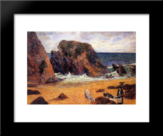 Cows On The Seashore 20x24 Black Modern Wood Framed Art Print Poster by Gauguin, Paul