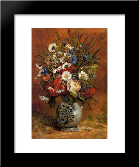 Daisies And Peonies In Blue Vase 20x24 Black Modern Wood Framed Art Print Poster by Gauguin, Paul