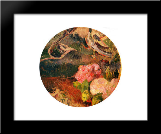 Flowers And A Bird 20x24 Black Modern Wood Framed Art Print Poster by Gauguin, Paul