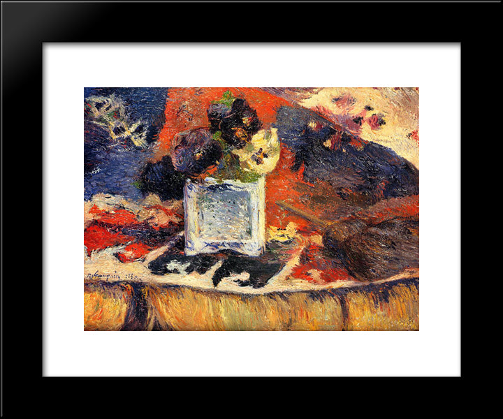 Flowers And Carpet (Pansies) 20x24 Black Modern Wood Framed Art Print Poster by Gauguin, Paul