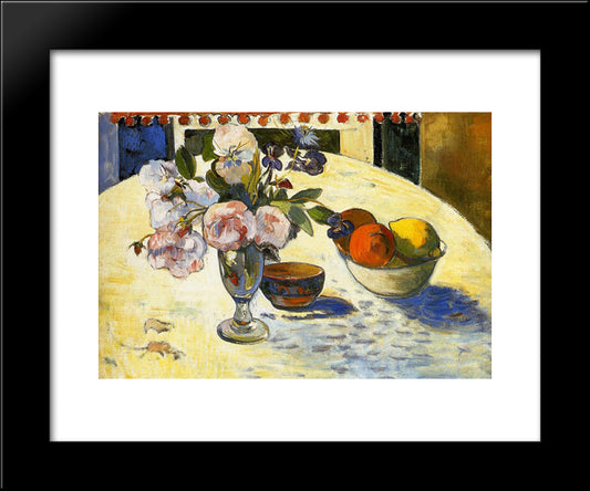 Flowers In A Fruit Bowl 20x24 Black Modern Wood Framed Art Print Poster by Gauguin, Paul