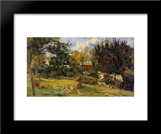 Geese In The Meadow 20x24 Black Modern Wood Framed Art Print Poster by Gauguin, Paul